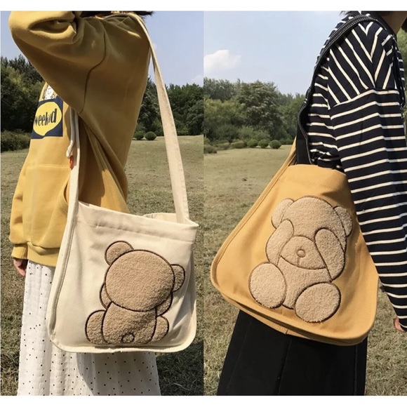 Bear crossbody bag cartoon fuzzy cute cream gold cute Kawaii bags - Picture 2 of 5
